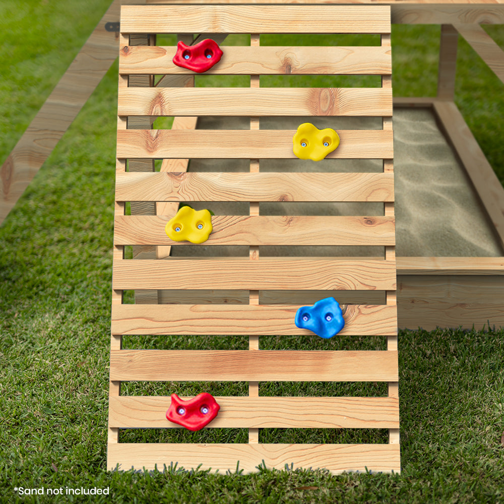 NNEMB Wooden Tower Cubby House with Slide-Sandpit-Climbing Wall-Noughts & Crosses-Natural Colour