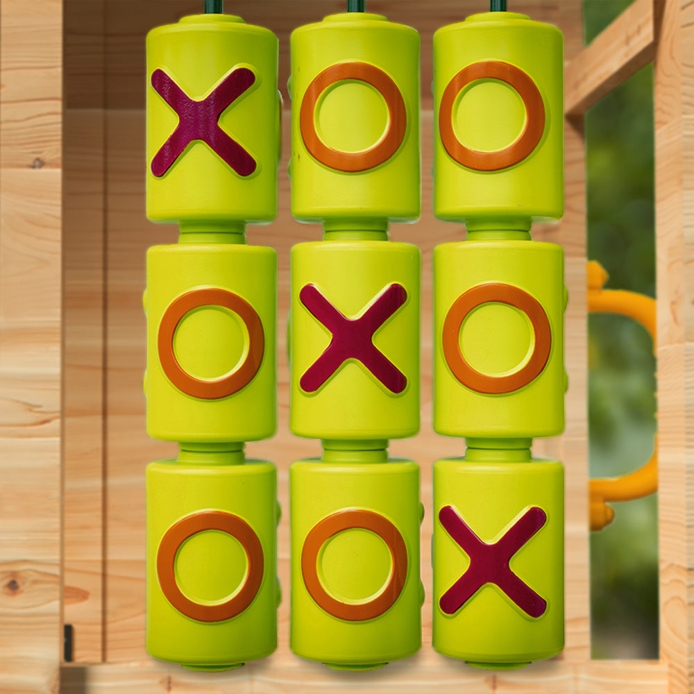 NNEMB Wooden Tower Cubby House with Slide-Sandpit-Climbing Wall-Noughts & Crosses-Natural Colour