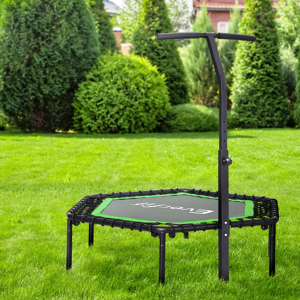 NNEDSZ 48inch Hexagon Fitness Trampoline Rebounder Adjustable Handrail Green