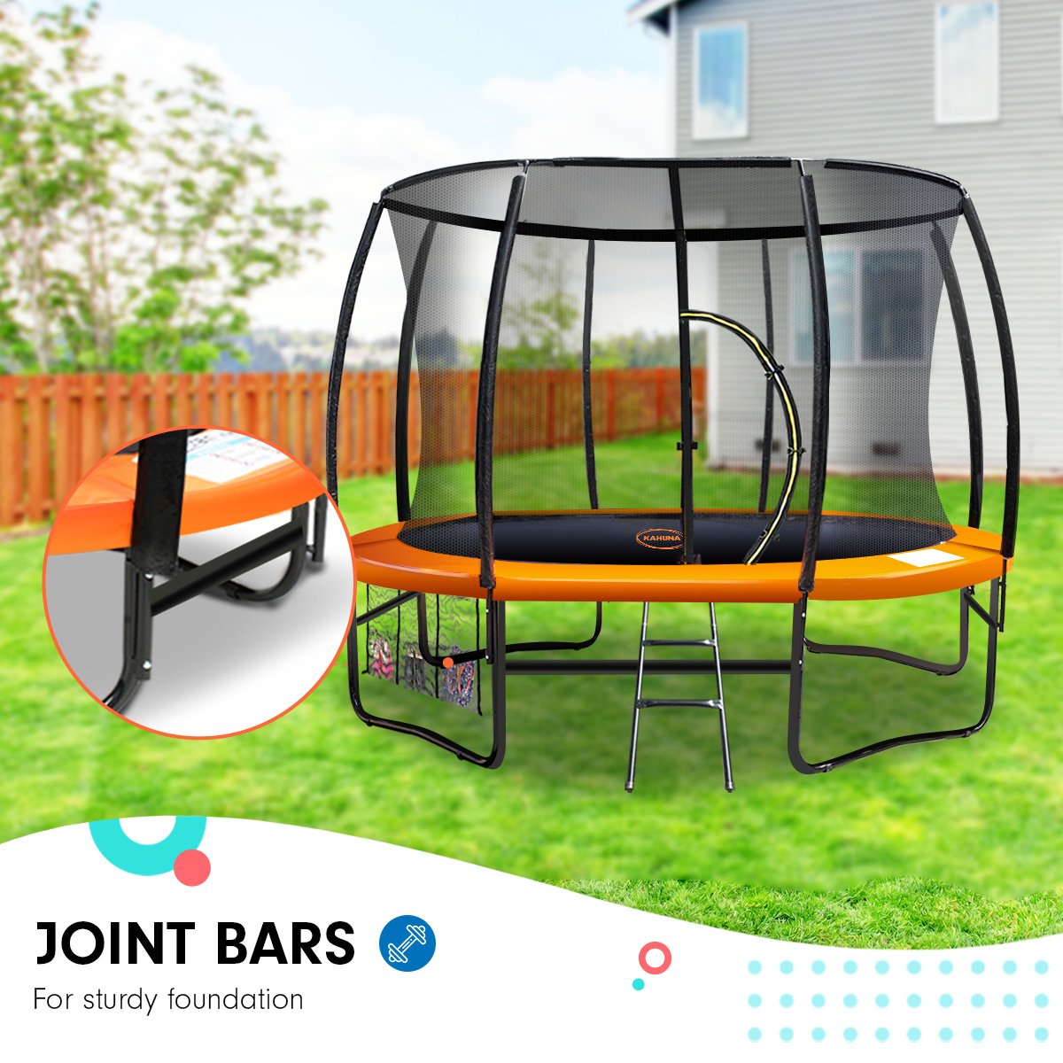 NNEDSZ 10ft Trampoline Free Ladder Spring Mat Net Safety Pad Cover Round - Orange